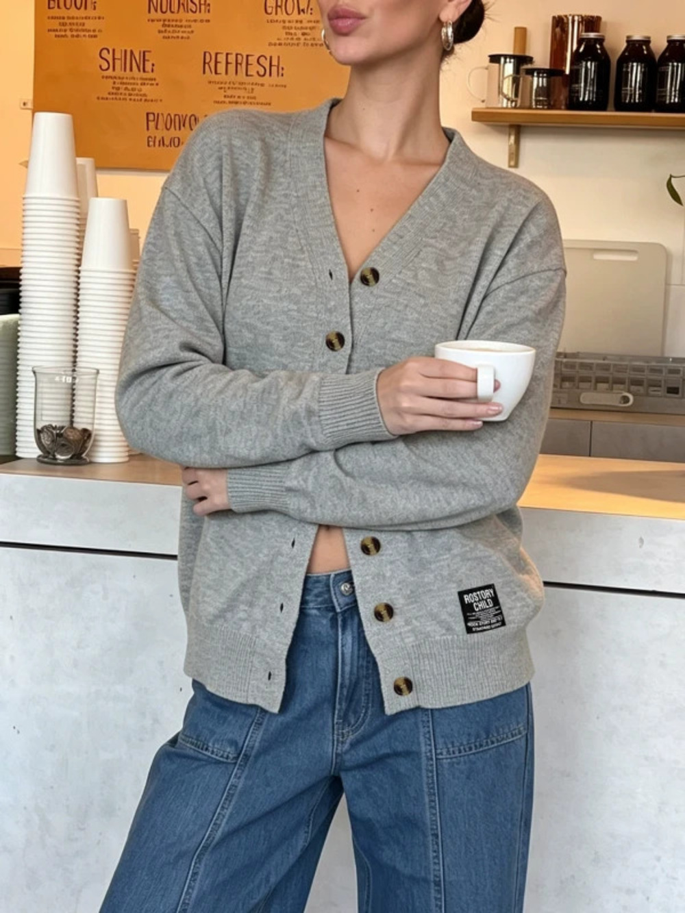 ZARA Women Cardigan Long Sleeve Solid Lazy Single Breasted Multi Btn Hem Label